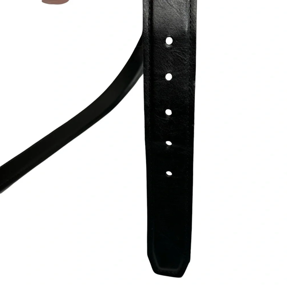 Men’s Black Leather Belt Polished Nickel (Silver/Gray Color) Size 42 / 40” Waist